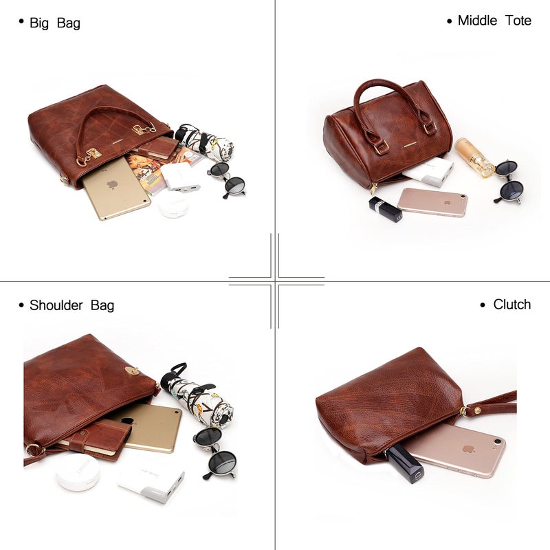 2E-youth Women Designer Purses And Handbags Set Satchel Shoulder Bags Tote Bags 6pcs Wallets (brown) - Image 5